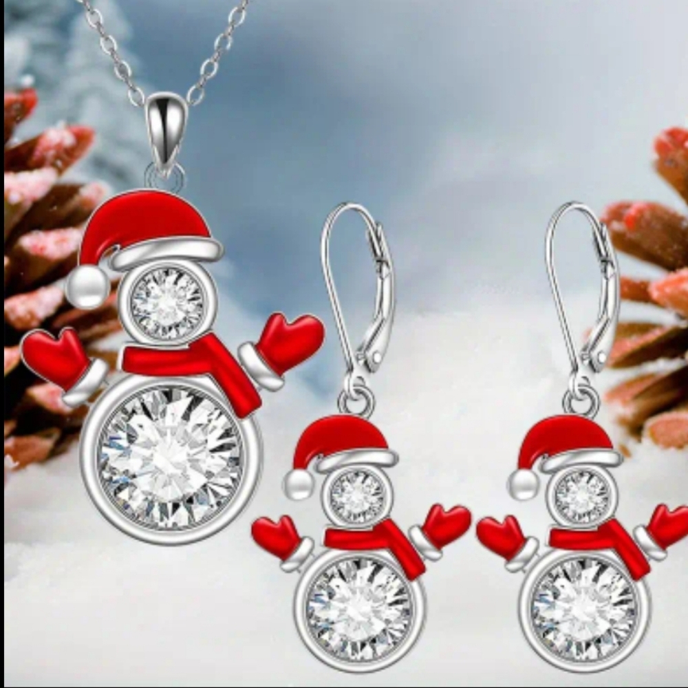 Christmas Snowman Pendant & Dangling Earrings Set. NWOT
